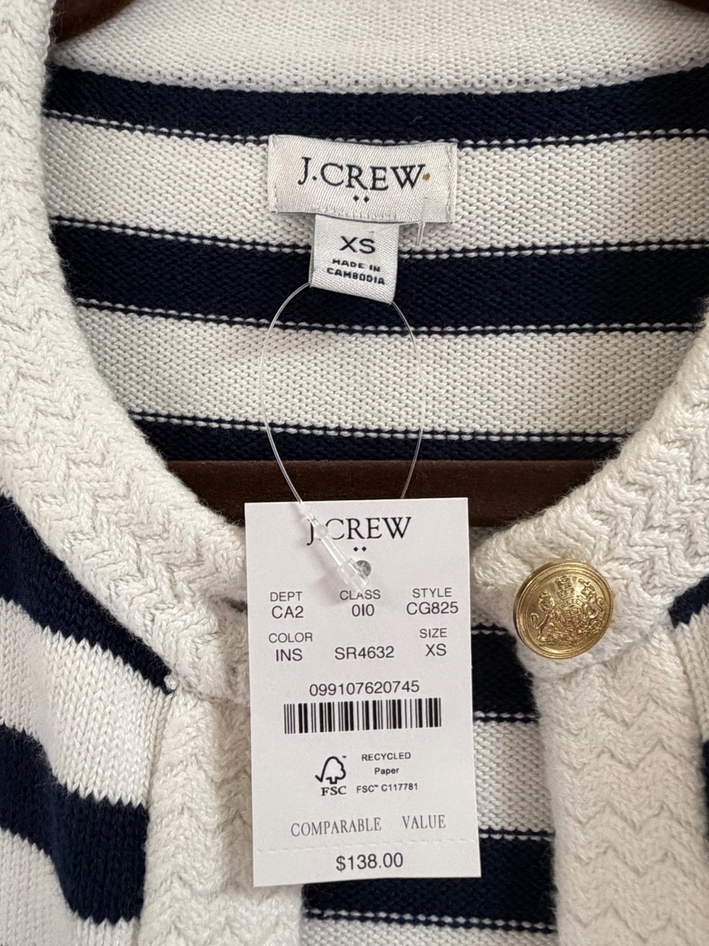 Factory J. Crew Navy and White Striped Button-Front Cardigan - Picture 4 of 10